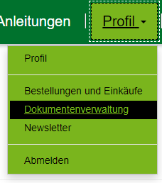 Foto mit ausgewählter Dokumentenverwaltung im Profil-Dropdown